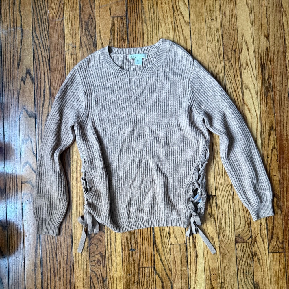 Kaisely Tan Crew Neck Sweater with Side Ties